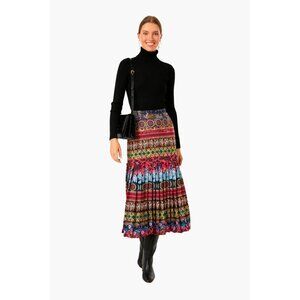 Saloni striped branches Diana-E midi pleated skirt
